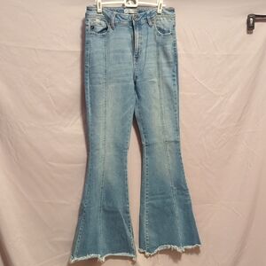 KanCan Light Blue High-Rise Flare Jeans with Raw Hem